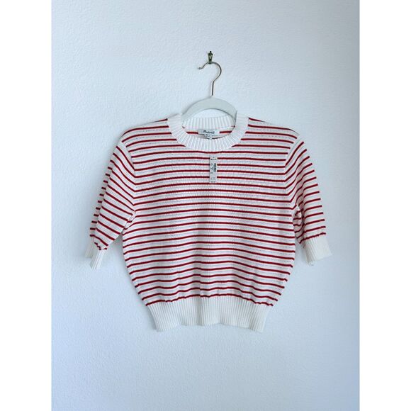 NWT Madewell Women's Textural-Stitch Cotton Sweater in Bright Flame Stripe Sz XS - Picture 8 of 15